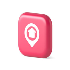 Poster - Urban building location find button house map pin web application 3d realistic isometric icon