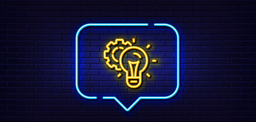 Aufkleber - neon light speech bubble. idea gear line icon. settings cogwheel sign. working process symbol. neon 