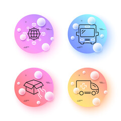 Poster - bus, logistics network and hold box minimal line icons. 3d spheres or balls buttons. ambulance emerg