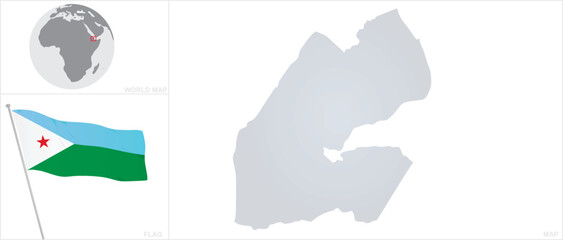 Wall Mural - Djibouti map and flag. vector 