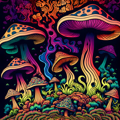 Psychedelic mushrooms, limited colors, pattern