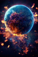 Wall Mural - planet earth destruction. exploding planet. outer space explosions, meteors, planets and stars.