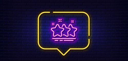 Aufkleber - Neon light speech bubble. Stars line icon. Best ranking sign. Rating symbol. Neon light background. Stars glow line. Brick wall banner. Vector