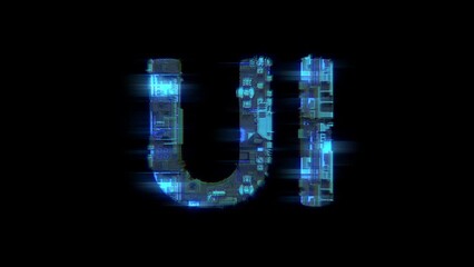 Fototapete - abstract glitch cybernetical text UI glowing blue electrical light, isolated