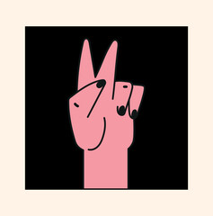Wall Mural - doodle hand in black square. design element for greeting card in old style. gestures, positivity and