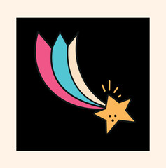 Wall Mural - doodle star in black square. fantasy, imagination and dreams, falling space body. graphic element fo