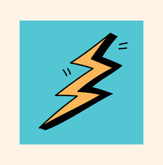 Wall Mural - doodle lightning in blue square. symbol of speed and energy. graphic element for printing on fabric.