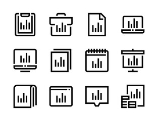Fototapete - Statistical report, Financial analytics and Data chart line vector icons. Online statistics, Work performance and Efficiency data editable stroke outline icon set.