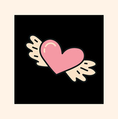 Wall Mural - doodle heart in black square. symbol of romance, care and love. abstract creativity and art. back in