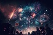 A colorful illustration of fireworks bursting in the night sky, celebrating the arrival of the New Year. The vibrant hues of red, blue, and gold illuminate the dark sky, creating a festive atmosphere.