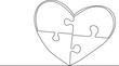 heart with jigsaw puzzle sketch, continuous line drawing, vector