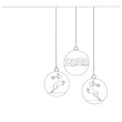 christmas balls sketch, continuous line drawing, vector