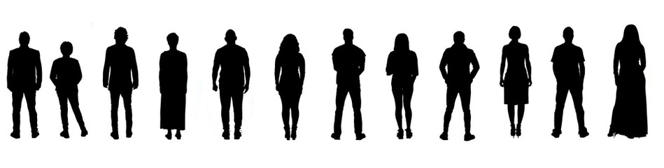 Wall Mural -  silhouette of back view of people on white background