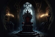 Majestic Throne In The Castle Of Darkness. AI