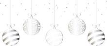 Silver Christmas Balls Hanging On A Rope, Christmas Ball PNG, Christmas Balls Set