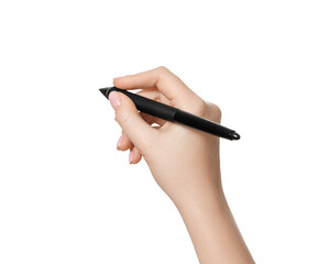 Female hand with a digital pen, isolate on a white background