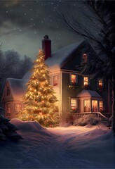 Wall Mural - Generative AI render of a christmas tree
