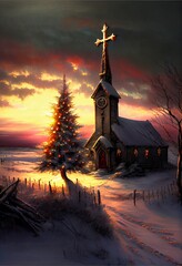 Wall Mural - Generative AI render of a christmas tree