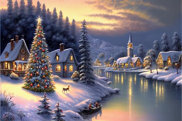 Wall Mural - Generative AI render of a christmas tree
