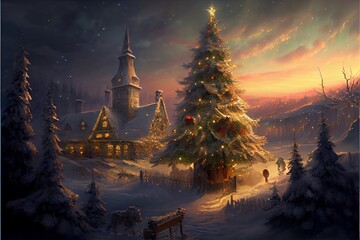 Wall Mural - Generative AI render of a christmas tree