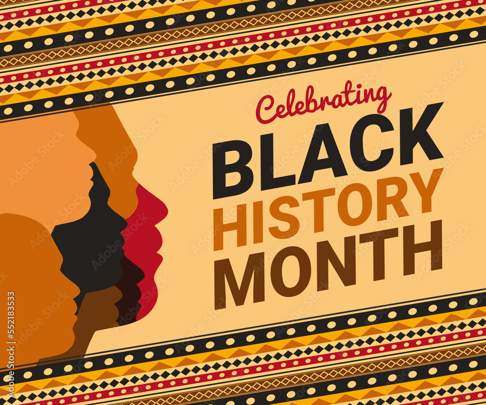 Celebrating Black History Month background with traditional border ...