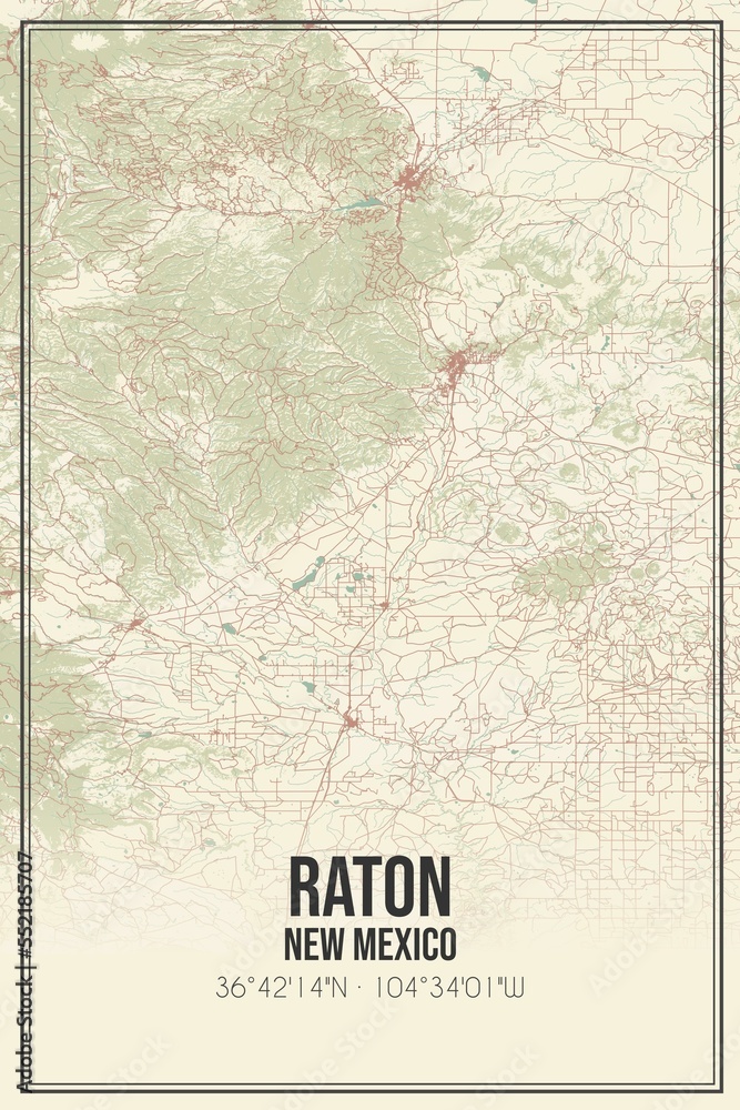 Map Off Raton Retro US city map of Raton, New Mexico. Vintage street map. Stock ...