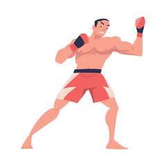 Poster - Mixed Martial Arts with Man Fighter in Shorts and Boxing Gloves Engaged in Full-contact Combat Sport Vector Illustration