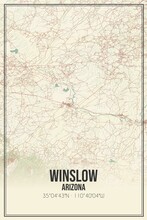 Retro US City Map Of Winslow, Arizona. Vintage Street Map.