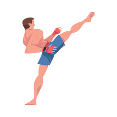 Sticker - Mixed Martial Arts with Man Fighter in Shorts and Boxing Gloves Engaged in Full-contact Combat Sport Vector Illustration