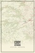 Retro US city map of Cody, Wyoming. Vintage street map.