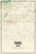 Retro US City Map Of Paris, Texas. Vintage Street Map.