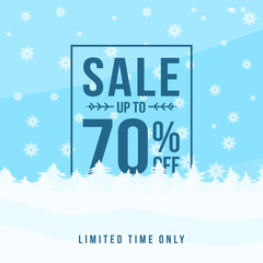 Wall Mural - Winter sale up to 70% off. Winter sale banner template design with up to 70 percent off. Super Sale, end of season special offer banner. vector illustration