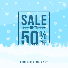 Wall Mural - Winter sale up to 50% off. Winter sale banner template design with up to 50 percent off. Super Sale, end of season special offer banner. vector illustration