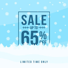 Wall Mural - Winter sale up to 65% off. Winter sale banner template design with up to 65 percent off. Super Sale, end of season special offer banner. vector illustration