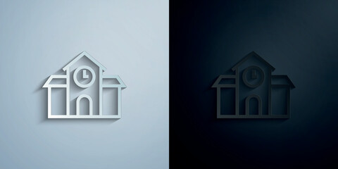 Poster - clock, building paper icon with shadow vector illustration