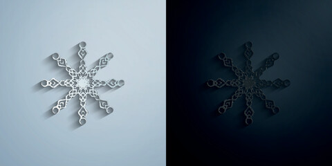 Sticker - Snowflake paper icon with shadow vector illustration