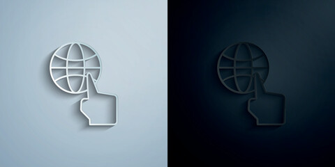 Poster - global, finger, touch, push paper icon with shadow vector illustration
