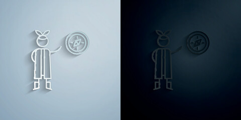 Poster - Compass, adventure paper icon with shadow vector illustration