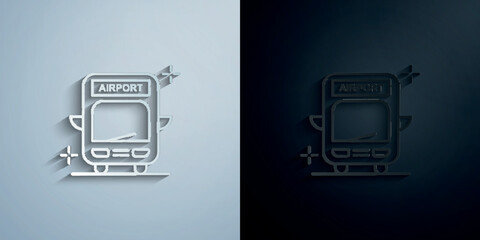 Poster - Bus to airport paper icon with shadow vector illustration