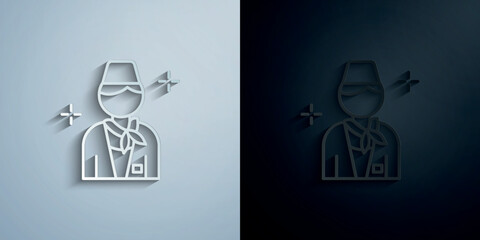 Poster - Flight attendant, airport paper icon with shadow vector illustration