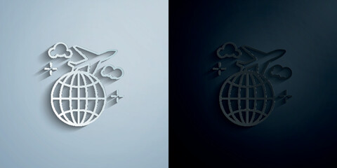 Poster - Flight, earth, plane paper icon with shadow vector illustration