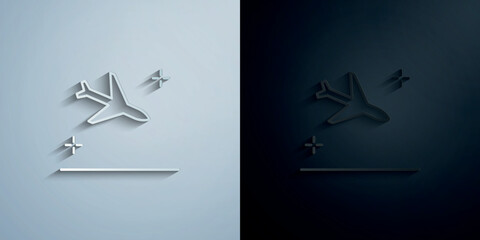 Poster - Landing, airplane, airport paper icon with shadow vector illustration