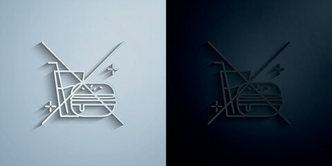 Poster - No foods, airplane, airport paper icon with shadow vector illustration