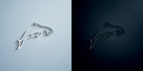 Poster - Whale one line paper icon with shadow vector illustration