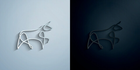 Poster - Bull one line paper icon with shadow vector illustration