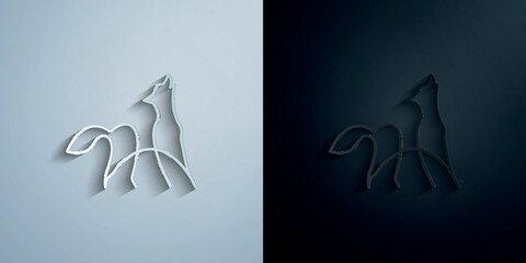 Poster - Wolf one line paper icon with shadow vector illustration