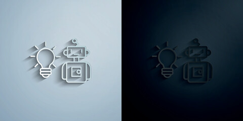Poster - Robotic idea concept line paper icon with shadow vector illustration