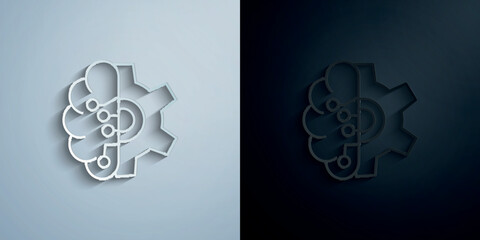 Poster - Mechanic brain concept line paper icon with shadow vector illustration