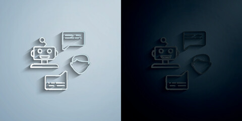Fototapete - Robot and human conversation concept line paper icon with shadow vector illustration