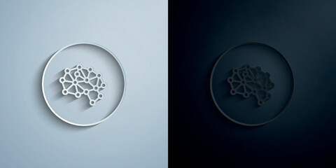Poster - Mechanic brain smart concept line paper icon with shadow vector illustration